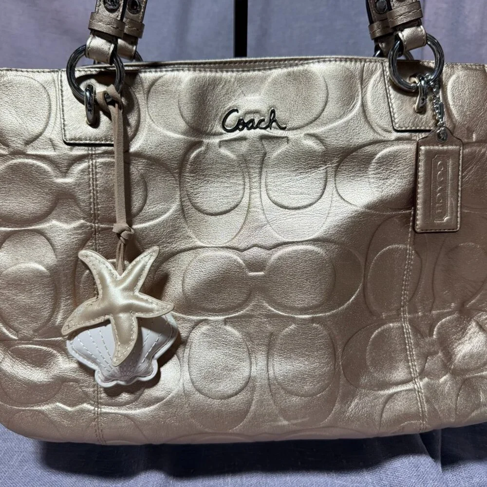 Coach Gold Tote Bag with Silk Lavender Interior ✨💜